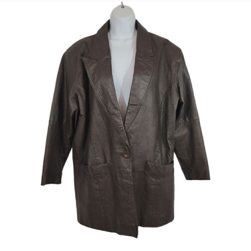 Vintage 80's Atlantic Beach Leather Trench Coat in Dark Chocolate Brown Large - Picture 10 of 10